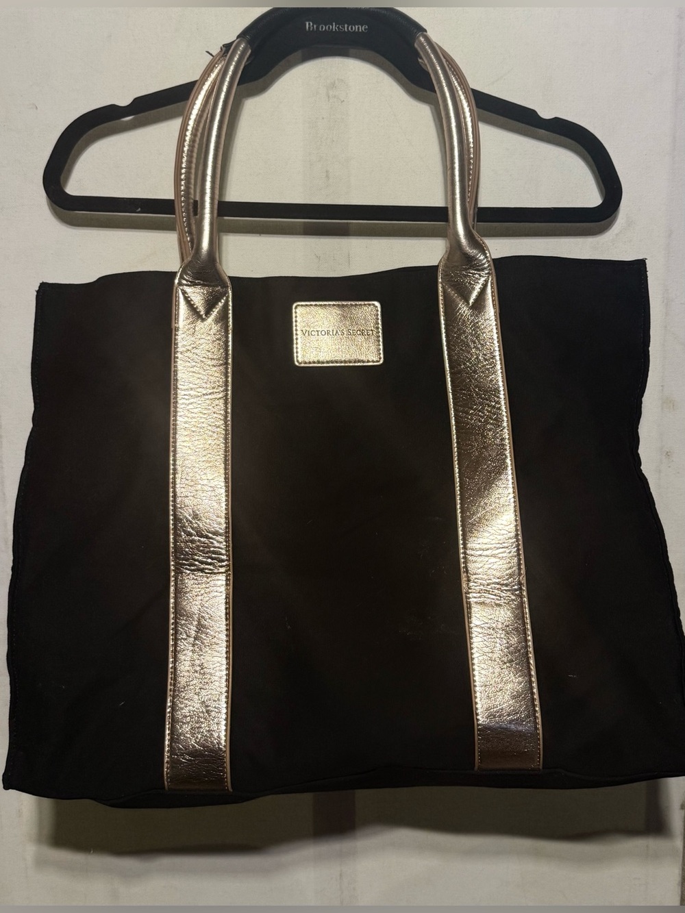 Victoria's Secret Black Tote with Metallic Gold Handles and Trim